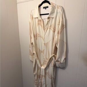 Eloquii Elegant Cream and Tan shirt maxi dress